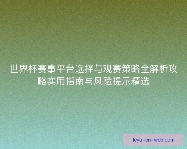 世界杯赛事平台选择与观赛策略全解析攻略实用指南与风险提示精选