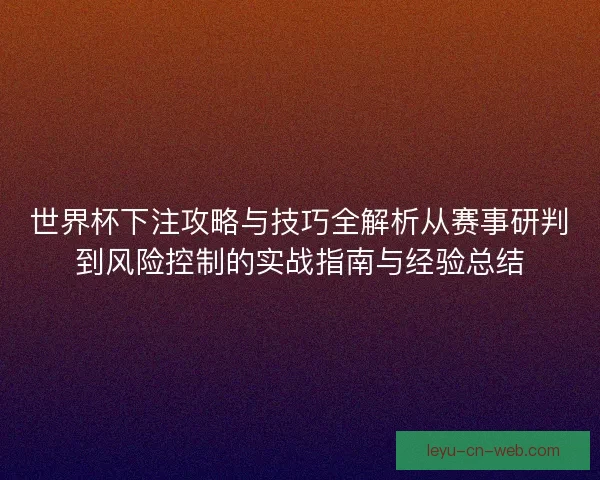 世界杯下注攻略与技巧全解析从赛事研判到风险控制的实战指南与经验总结